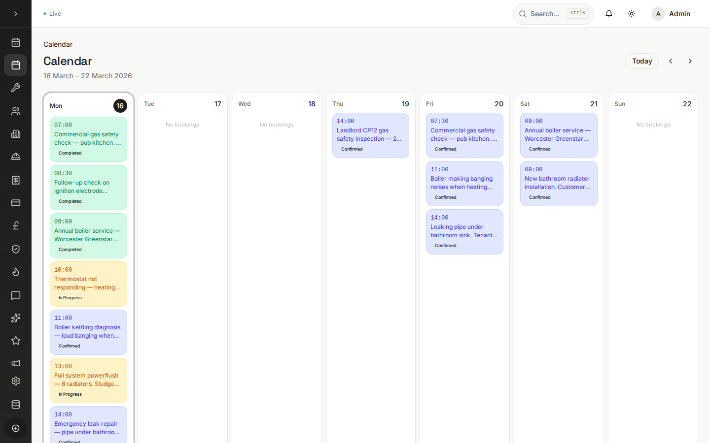 Sidekick calendar showing weekly job schedule